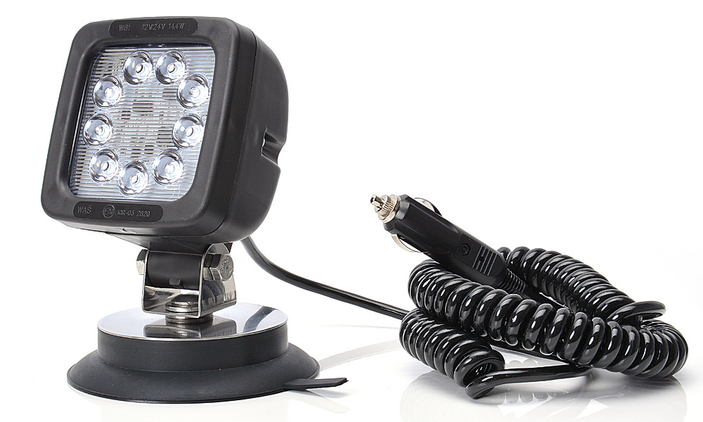 LED Arbeitsscheinwerfer 12LED mit Schalter (mit Magnetbefestigung,  Spiralkabel 3m ausziehbar mit Stecker für Zigarettenanzünder-Fass Universal  W82 12V-24V