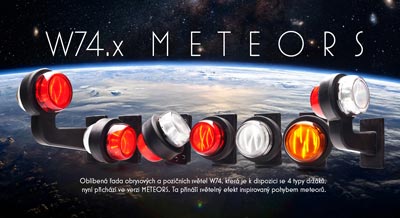 W74.x METEORS. Oblíbená řada obrysových a pozičních světel W74, která je k dispozici se 4 typy držáků, nyní přichází ve verzi METEORS. Ta přináší světelný efekt inspirovaný pohybem meteorů.
