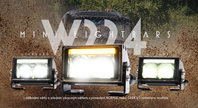MINi Lightbars W224 s dálkovými světly a předním obrysovým světlem v provedení NORMAL nebo DARK a 2 variantami montáže.