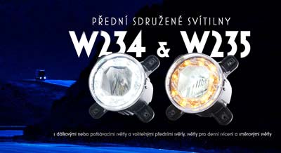 Přední sdružené svítilny W234 A W245 s dálkovými nebo potkávacími světly a volitelnými předními světly, světly pro denní svícení a směrovými světly.