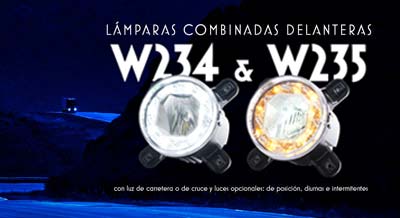 Lámparas combinadas delanteras W234 y W235 con luz de carretera o de cruce y luces opcionales: de posición, diurnas e intermitentes