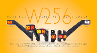 W256 nové poziční světla ve verzi s logem. Známé poziční světla W48, W49 a W62 ve verzi červeno-oranžovo-bílé nebo červeno-bíle jsou nyní v provedení s logem. Nová řada W256 ve zcela nový velikostech a 3 variantách krytu: čirém, barevném a neonovém.