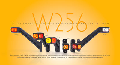 W256 et ses nouveaux cornets en version comme sur le logo. Bien connues, W48, W49 et W62 ce sont des lampes de position avant-arrière et avant arrière-latérales maintenant aussi en version comme sur le logo ainsi une nouveauté, une série W256 dans sa toute nouvelle dimension et en 3 variantes de cloches: transparent, colorée et néon.