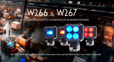 W266 & W267 sind die ersten Warnleuchten mit Sicherheitslicht in unserem Sortiment. Die W266-Serie wirft einen Lichtstrahl in Form einer Linie und die W267-Serie in Form eines Lichtpunkts.
