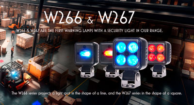 W266 & W267 are the first warning lamps with a security light in our range. The W266 series projects a light spot in the shape of a line, and the W267 series in the shape of a square.