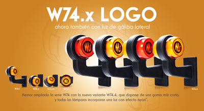 W74.x LOGO ahora también con luz de gálibo lateral. Hemos ampliado la serie W74 con la nueva variante W74.4, que dispone de una goma más corta, y todas las lámparas incorporan una luz con efecto neón.